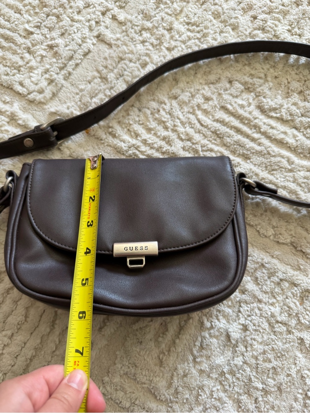 GUESS Dark Brown Leather Crossbody with Gold-Tone Logo Lock - Picture 6 of 7